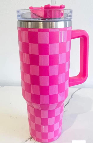 Pink Checkered 40oz Tumbler