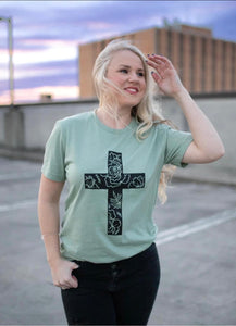 Floral Black Cross on Sage