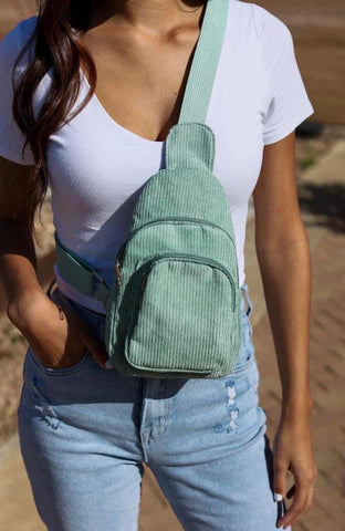 Sage Corduroy Sling Bag