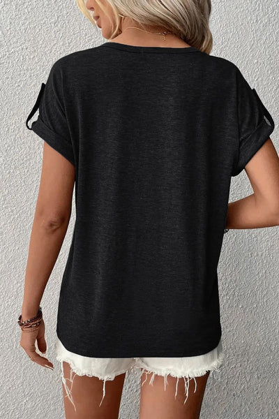 V-Neck Black Henley Top