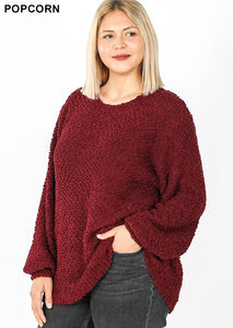 Cranberry Popcorn Bubble Sleeve Sweater