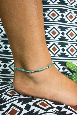 Silvertone turquoise anklet